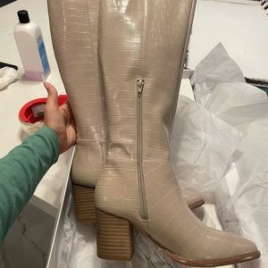 Dolce Vita Tiply tall beige crocodile inspired boots